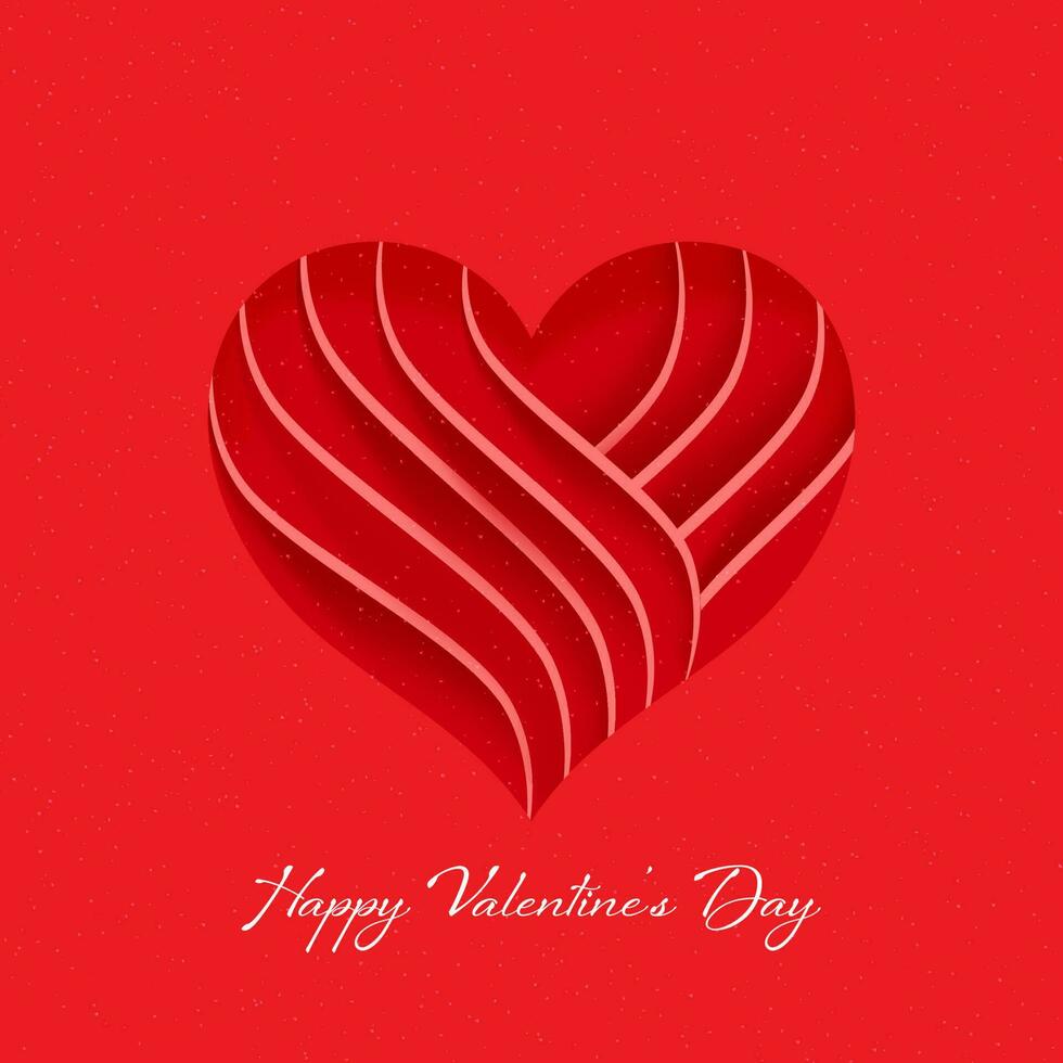 glücklich Valentinstag Tag Schriftart mit Papier Schneiden Herz Schicht auf rot Hintergrund. vektor
