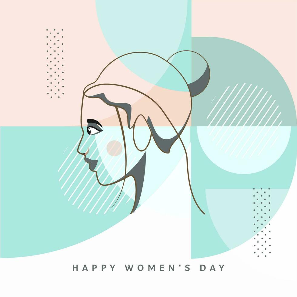 lineart Illustration von ein Frau Gesicht auf abstrakt Hintergrund, glücklich Damen Tag Gruß Karte. vektor