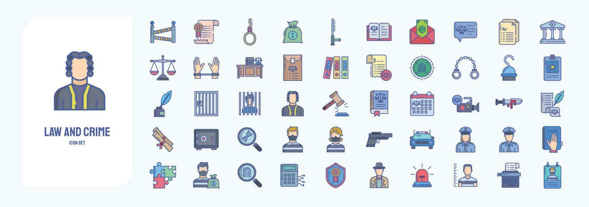 lag och brottslighet, Inklusive ikoner tycka om polis, vårdnad, domstol, handklovar och Mer vektor