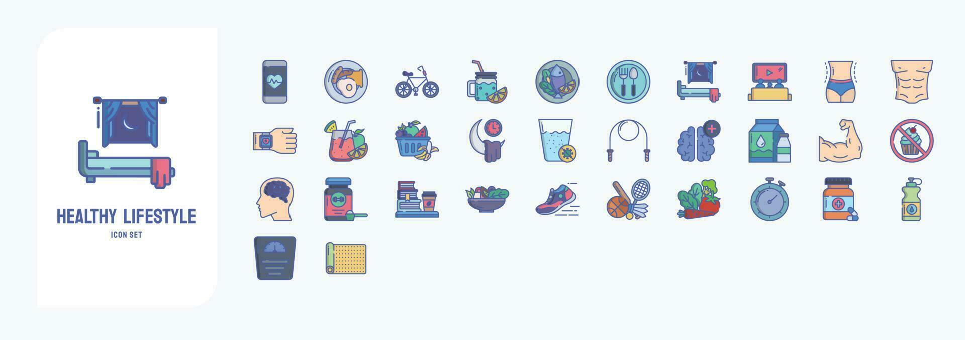 friska livsstil, Inklusive ikoner tycka om frukost, cykel, diet måltid, diet och Mer vektor