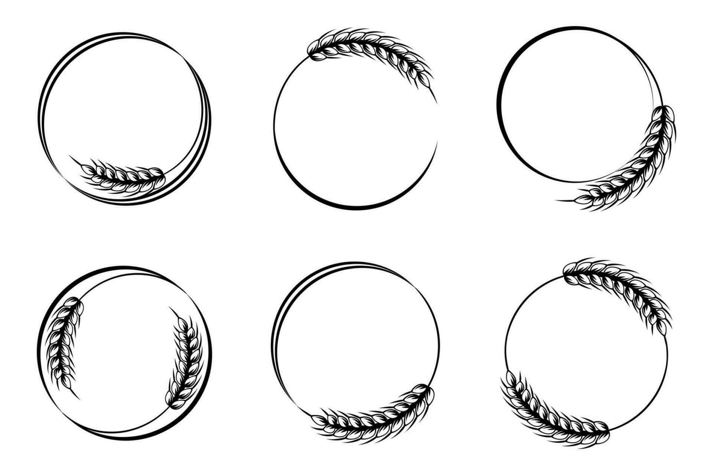 Reihe von runden abstrakten Symbolen von Ähren. logo, symbol, vorlage, dekorelement, vektor