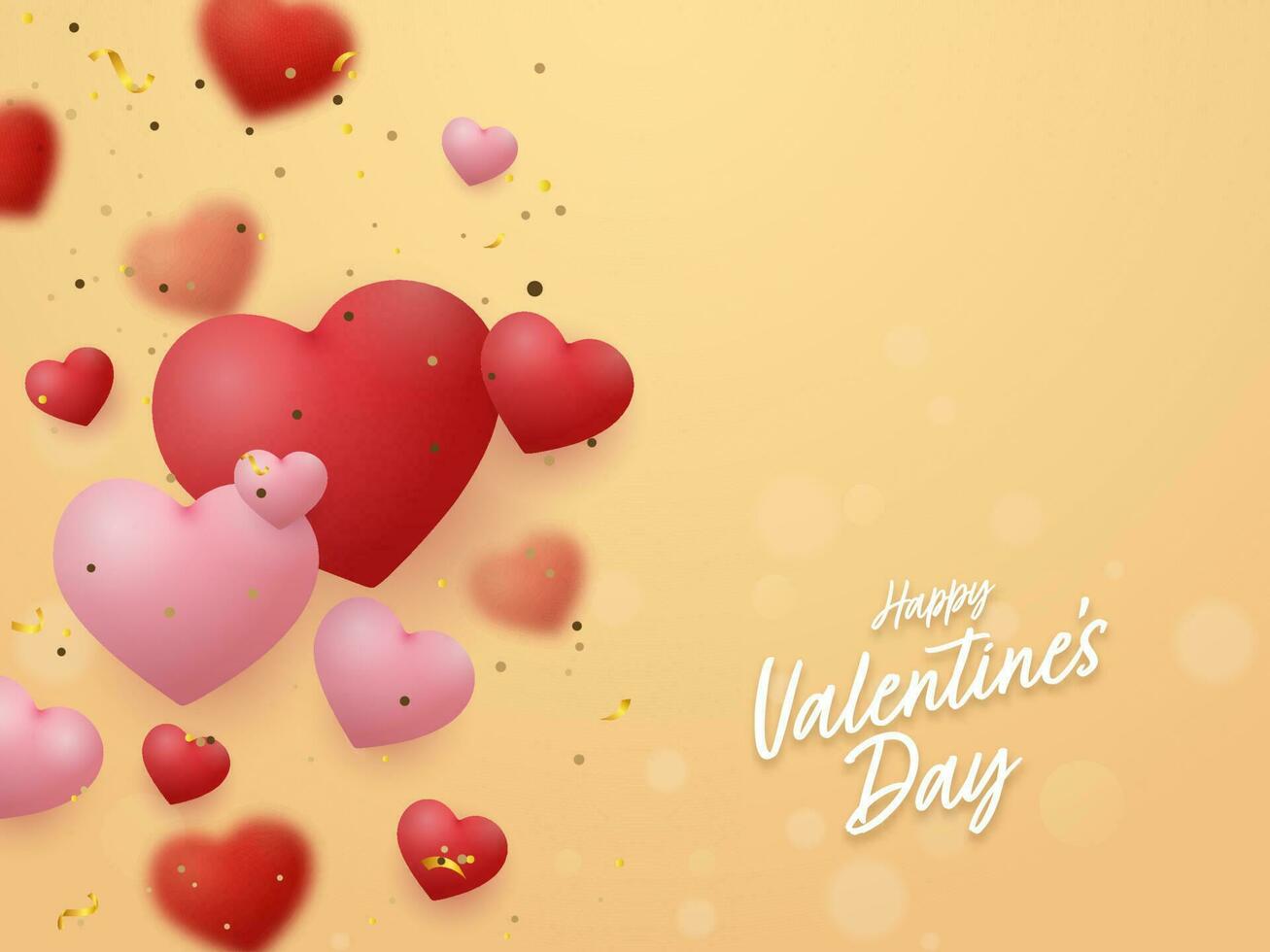 glücklich Valentinstag Tag Schriftart mit glänzend Herzen dekoriert auf Gelb Hintergrund. vektor