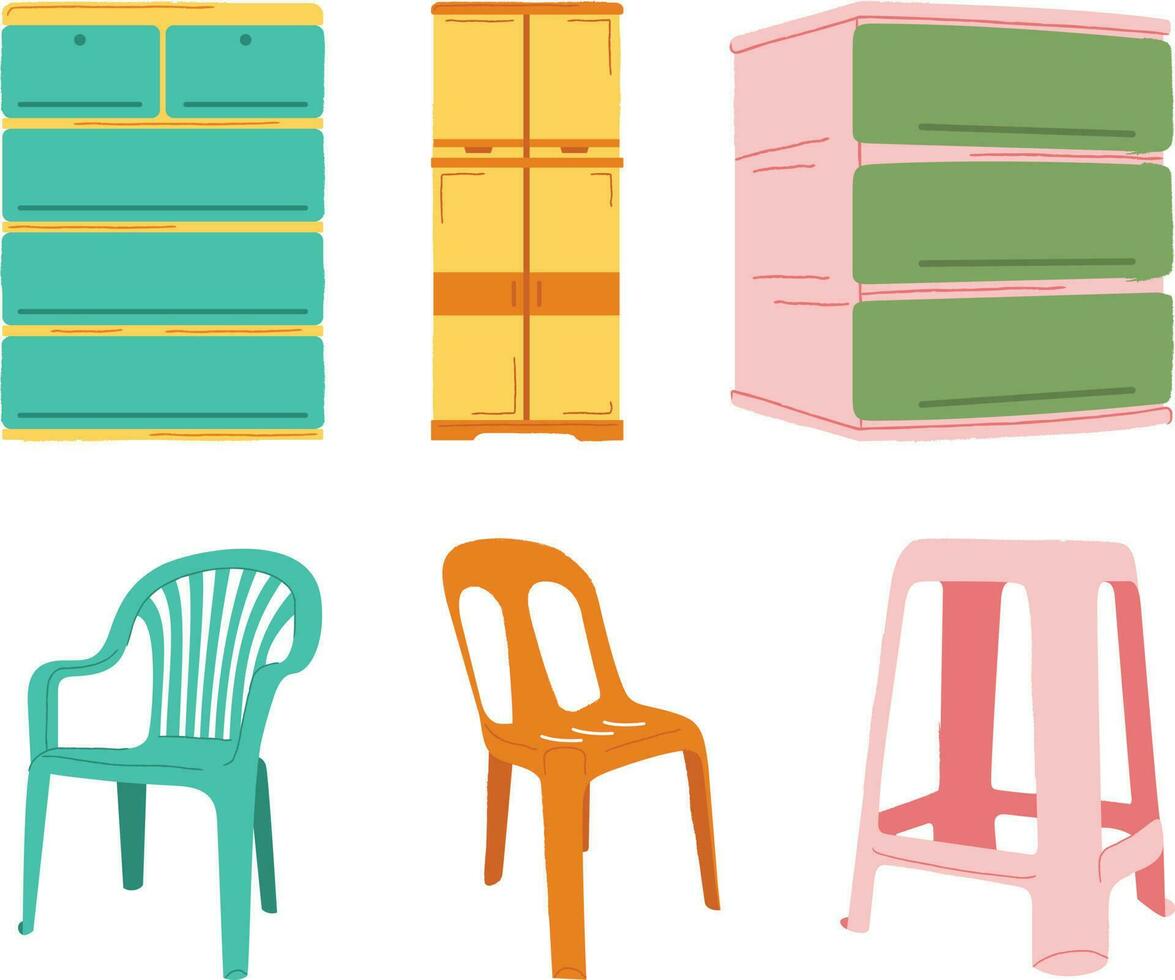 uppsättning av möbel. uppsättning av färgrik möbel. möbel för levande rum och kök. vektor illustration