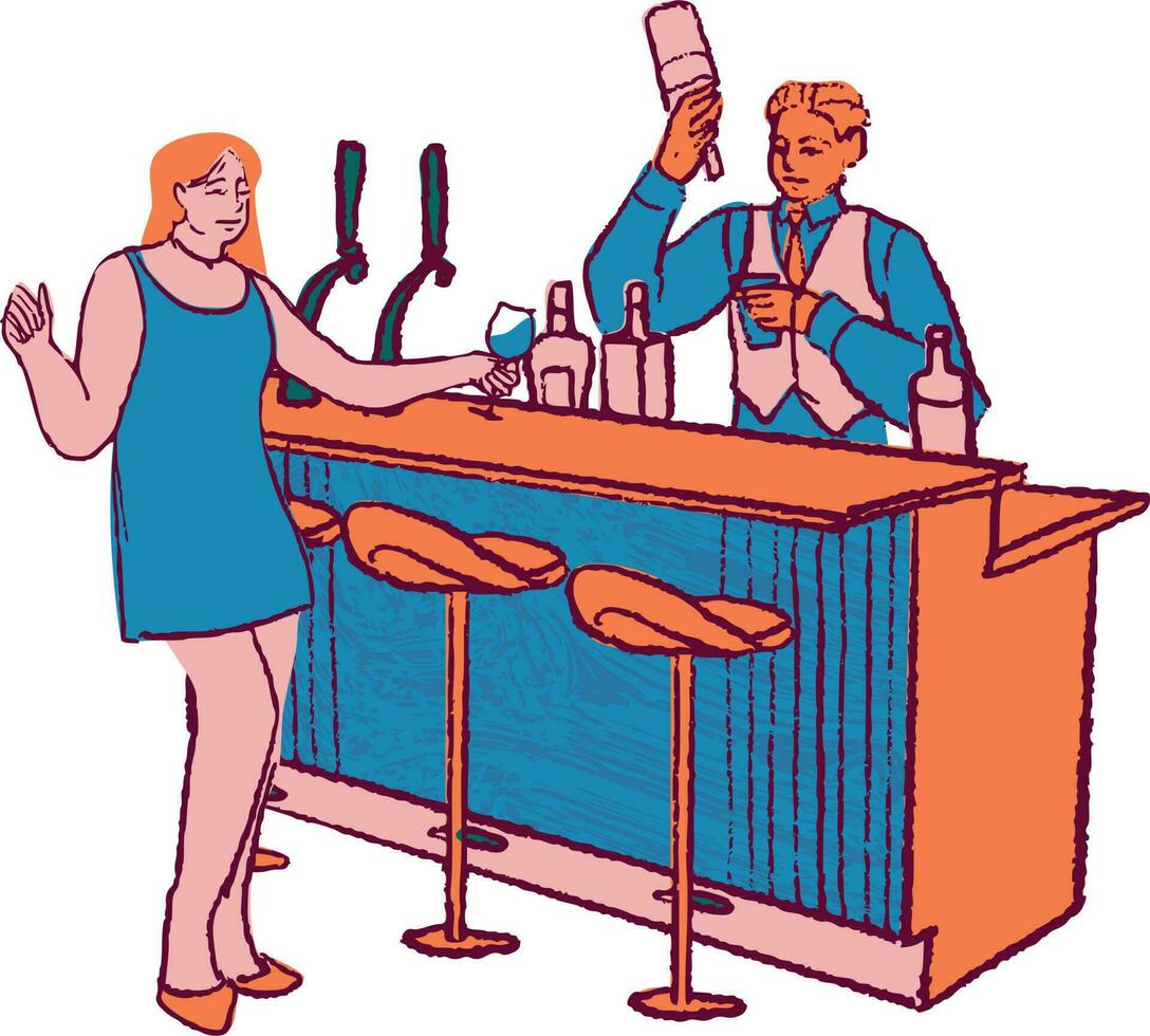 bartender tjänande drycker till kunder på disken. isolerat platt vektor illustration