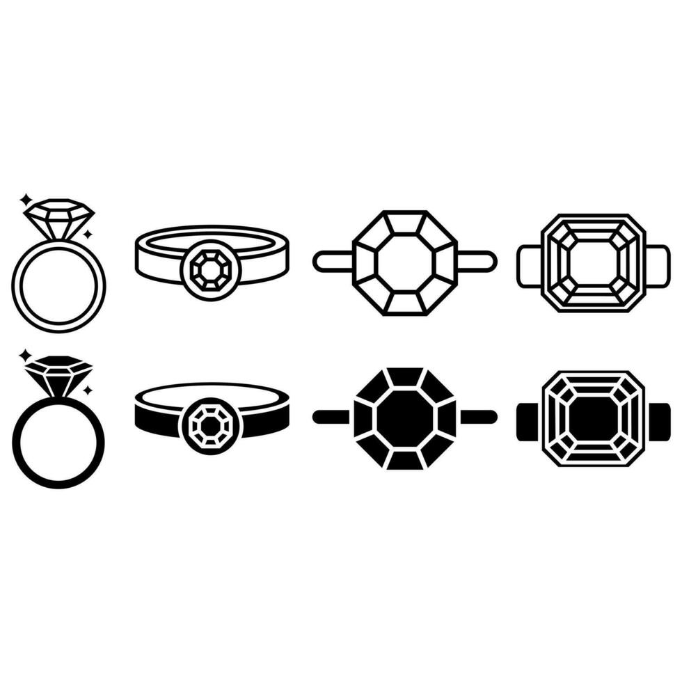 Ring Symbol Vektor Satz. Juwel Illustration Zeichen Sammlung. Juwel Symbol oder Logo.