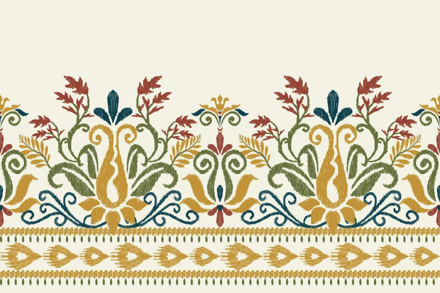 Ikat Blumen- Paisley Stickerei auf Weiß hintergrund.ikat ethnisch orientalisch Muster traditionell.aztekisch Stil abstrakt Vektor illustration.design zum Textur, Stoff, Kleidung, Verpackung, Dekoration, Sarong, Schal