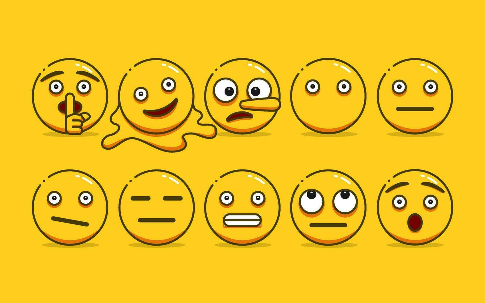 uppsättning av söt gul emoji med översikt stil vektor