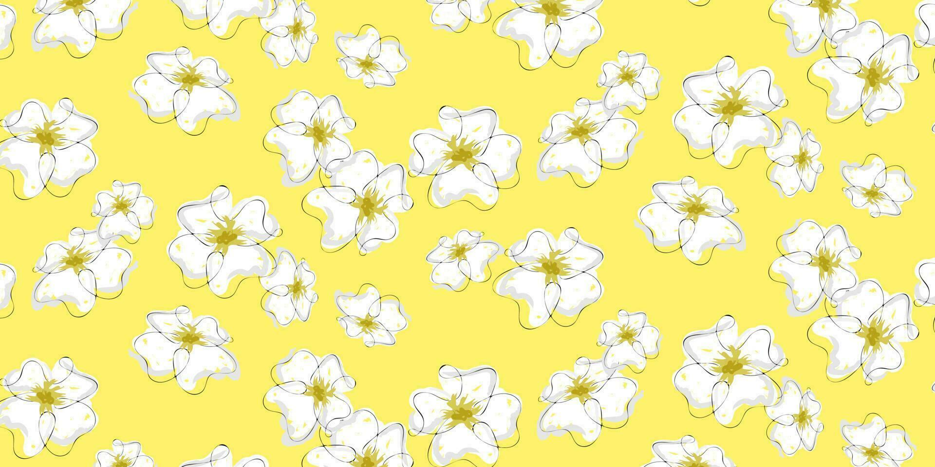 daisy blomma på gul bakgrund. skiss bläck stil av skön blommig sömlös mönster. hitta fylla mönster på färgrutor vektor