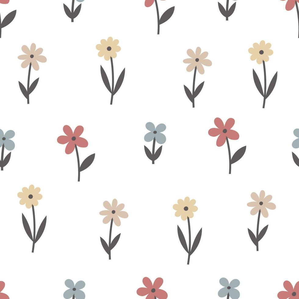 sömlös mönster med tecknad serie blommor. färgrik vektor, hand teckning. design för tyg, skriva ut, textil, omslag vektor