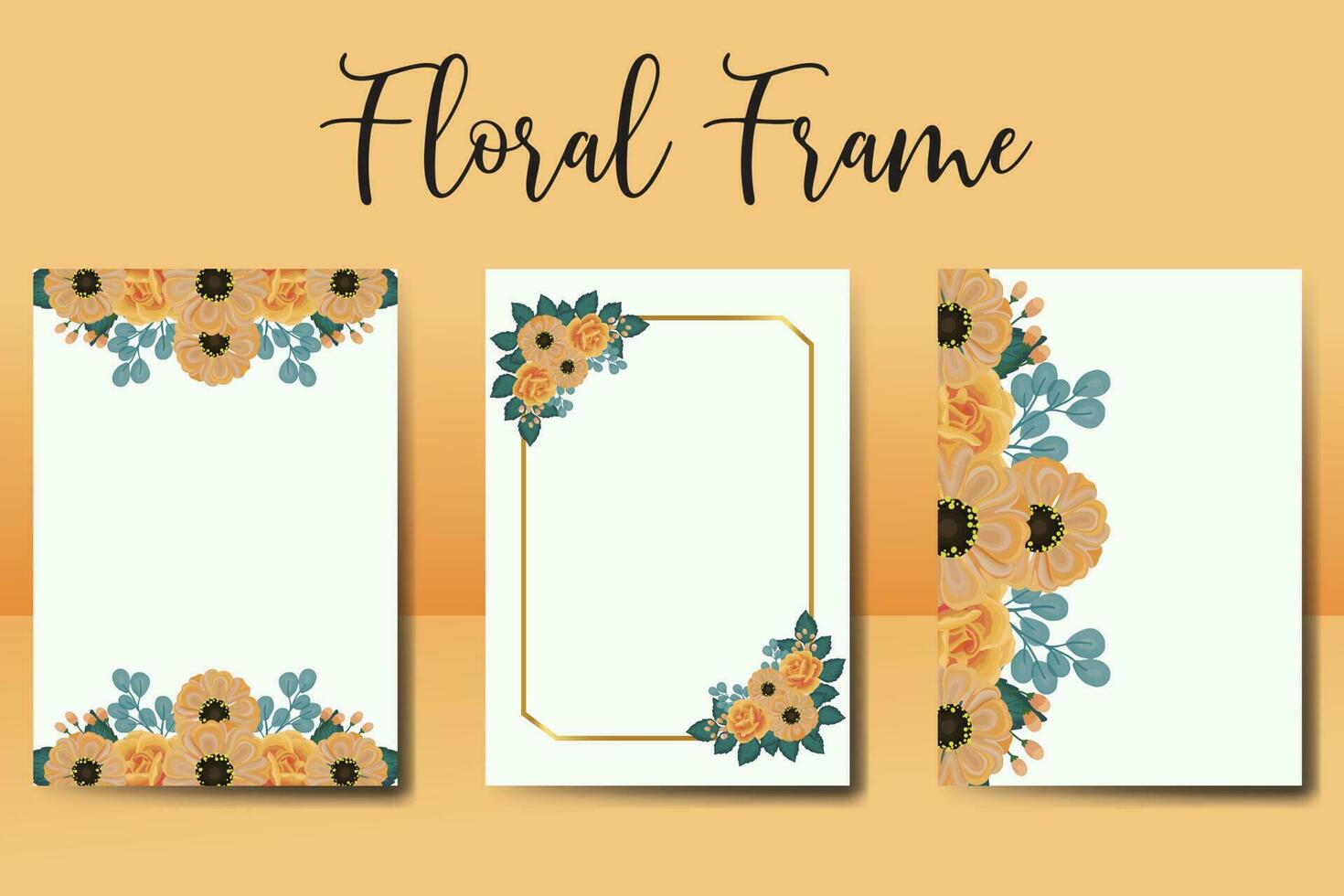 Hochzeit Einladung Rahmen Satz, Blumen- Aquarell Digital Hand gezeichnet Orange Rose und Anemone Blume Design Einladung Karte Vorlage vektor