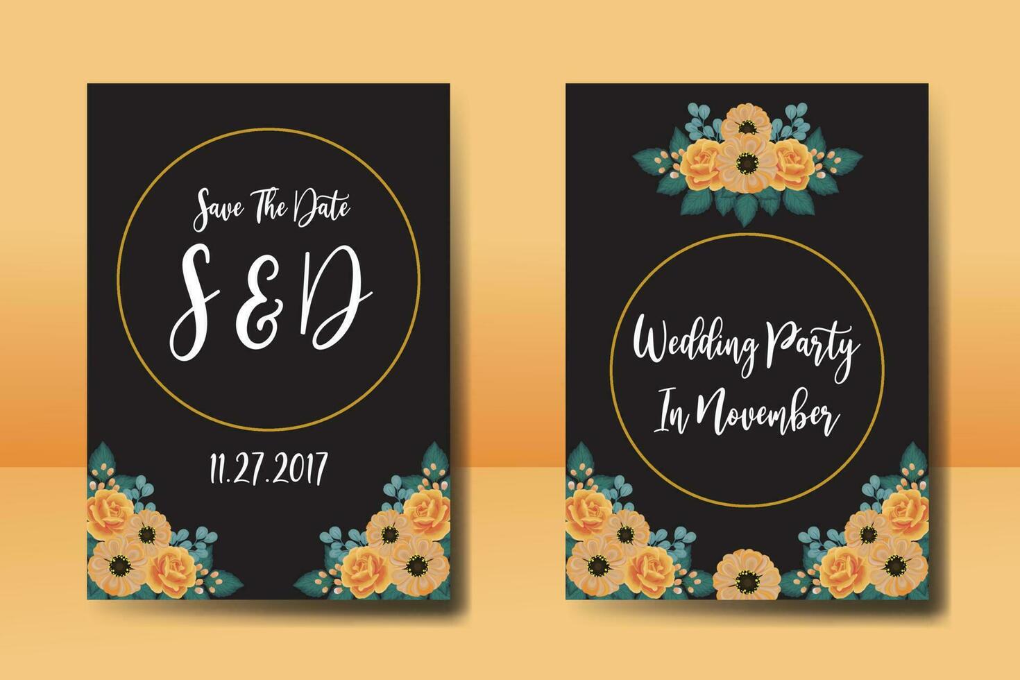 Hochzeit Einladung Rahmen Satz, Blumen- Aquarell Digital Hand gezeichnet Orange Rose und Anemone Blume Design Einladung Karte Vorlage vektor