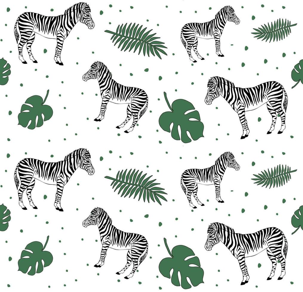 Vektor nahtlos Muster von Zebra und Blätter