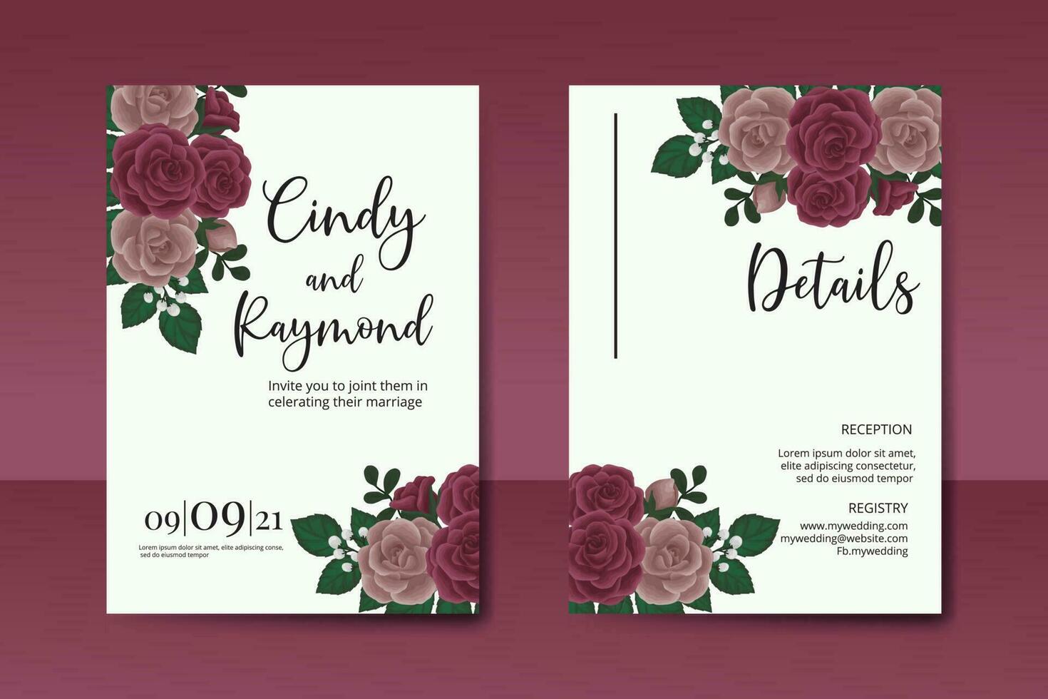 Hochzeit Einladung Rahmen Satz, Blumen- Aquarell Digital Hand gezeichnet kastanienbraun Rose Blume Design Einladung Karte Vorlage vektor