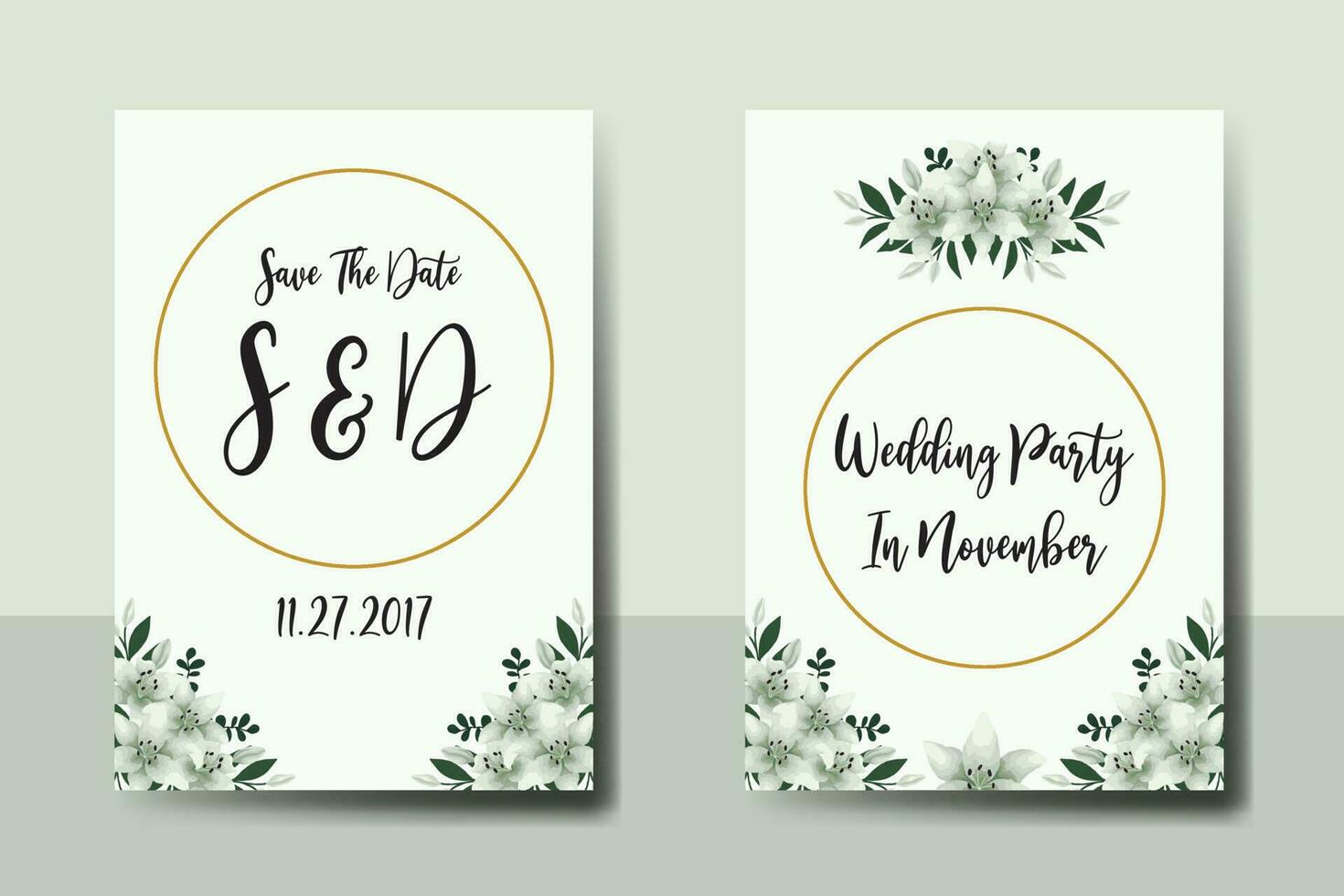 Hochzeit Einladung Rahmen Satz, Blumen- Aquarell Digital Hand gezeichnet Weiß Lilie Blume Design Einladung Karte Vorlage vektor