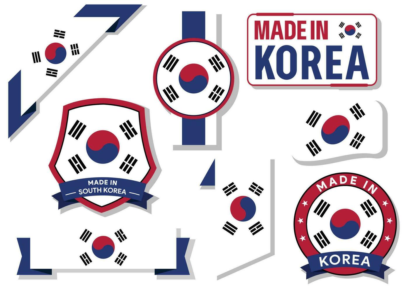 Sammlung von gemacht im Süd Korea Abzeichen Etiketten Süd Korea Flaggen im Band Vektor Illustration