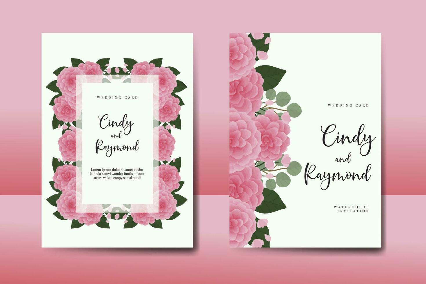 Hochzeit Einladung Rahmen Satz, Blumen- Aquarell Digital Hand gezeichnet Rosa Dahlie Blume Design Einladung Karte Vorlage vektor