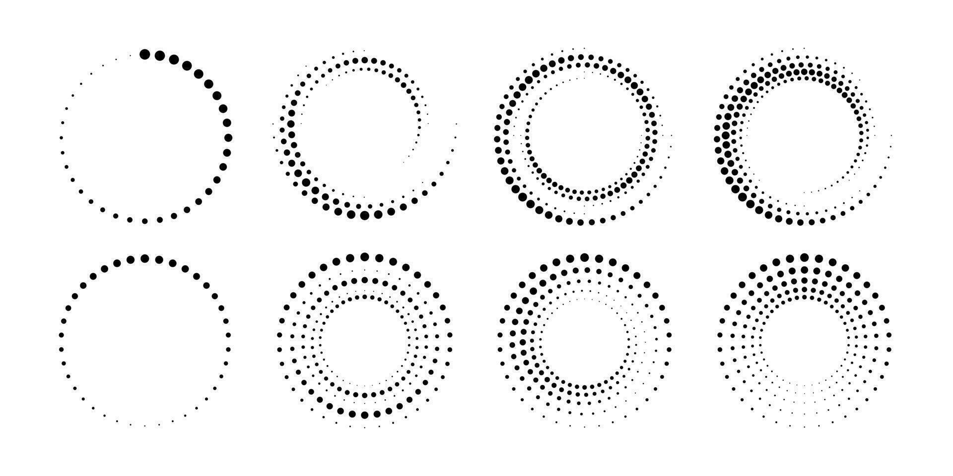 prickad lutning cirkel. halvton effekt cirkulär prickad ram. framsteg runda lastare. halv tona cirkel. vektor illustration isolerat på de vit bakgrund