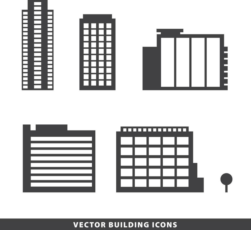 uppsättning av vektor kontor byggnader, lägenheter, hus ikoner, silhuetter