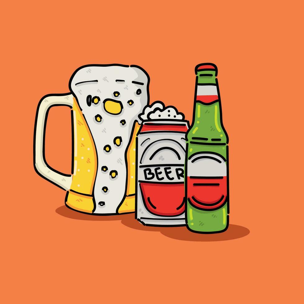 ein groß einstellen von Lebensmittel, Büchsen und Tassen von Bier Vektor Illustration Design Clip Art