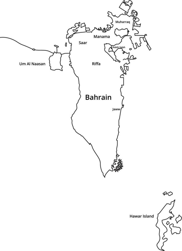 bahrain Karta översikt detaljerad med huvud områden namn vektor