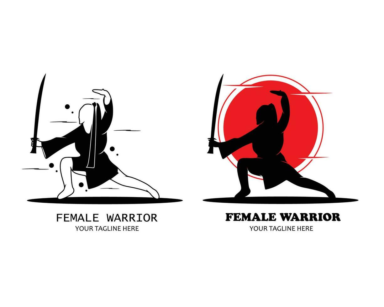 weiblich Krieger Logo Silhouette einstellen Sammlung vektor