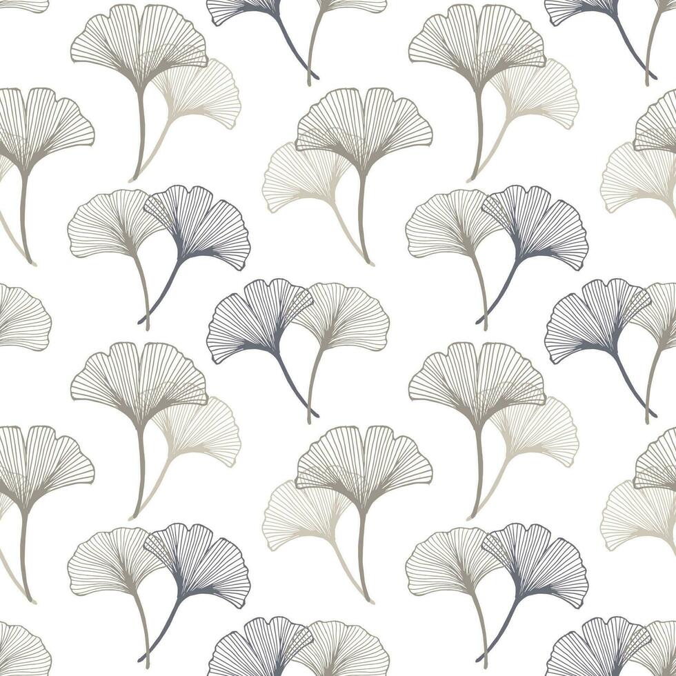 sömlös mönster, hand dragen gingko biloba löv på en vit bakgrund. bakgrund, skriva ut, elegant textil, vektor