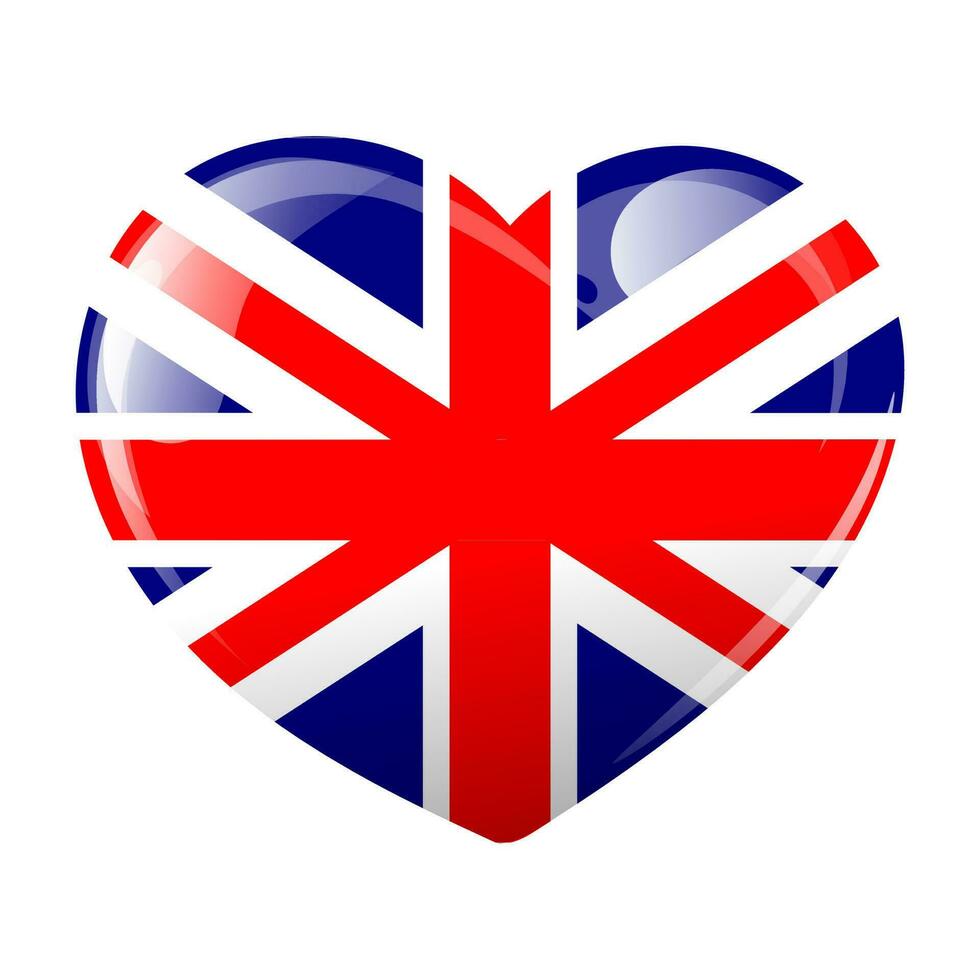 Flagge von Großbritannien im das gestalten von ein Herz. Herz mit Vereinigtes Königreich Flagge. 3d Illustration, Vektor