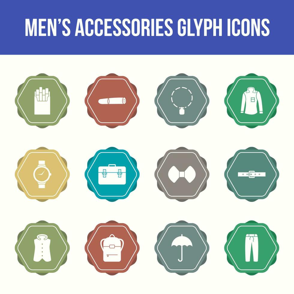 Einzigartiges Vektor-Glyphen-Icon-Set für Accessoires für Herren vektor