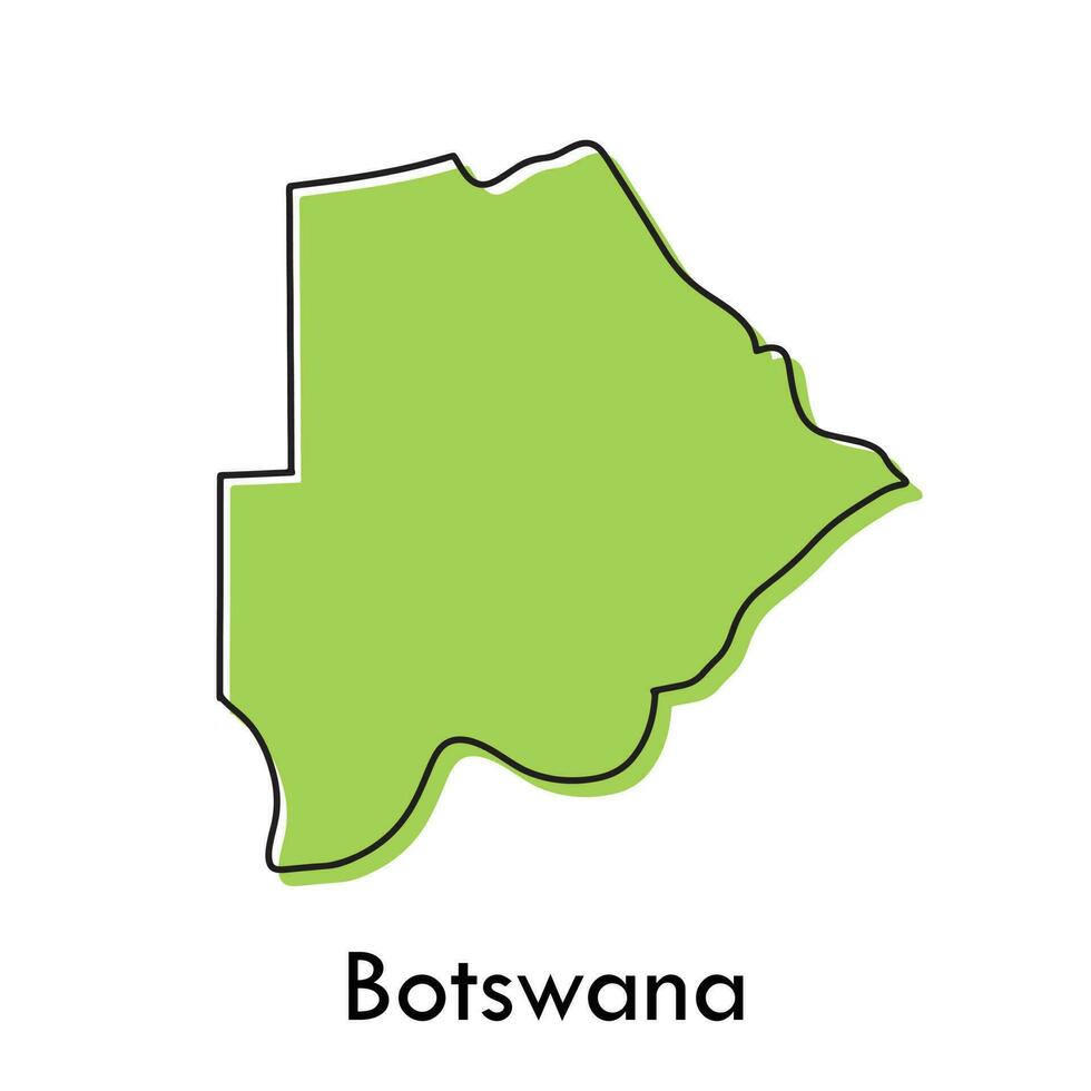 botswana Karta - enkel hand dragen stiliserade begrepp med skiss svart linje översikt kontur. Land gräns silhuett teckning vektor illustration