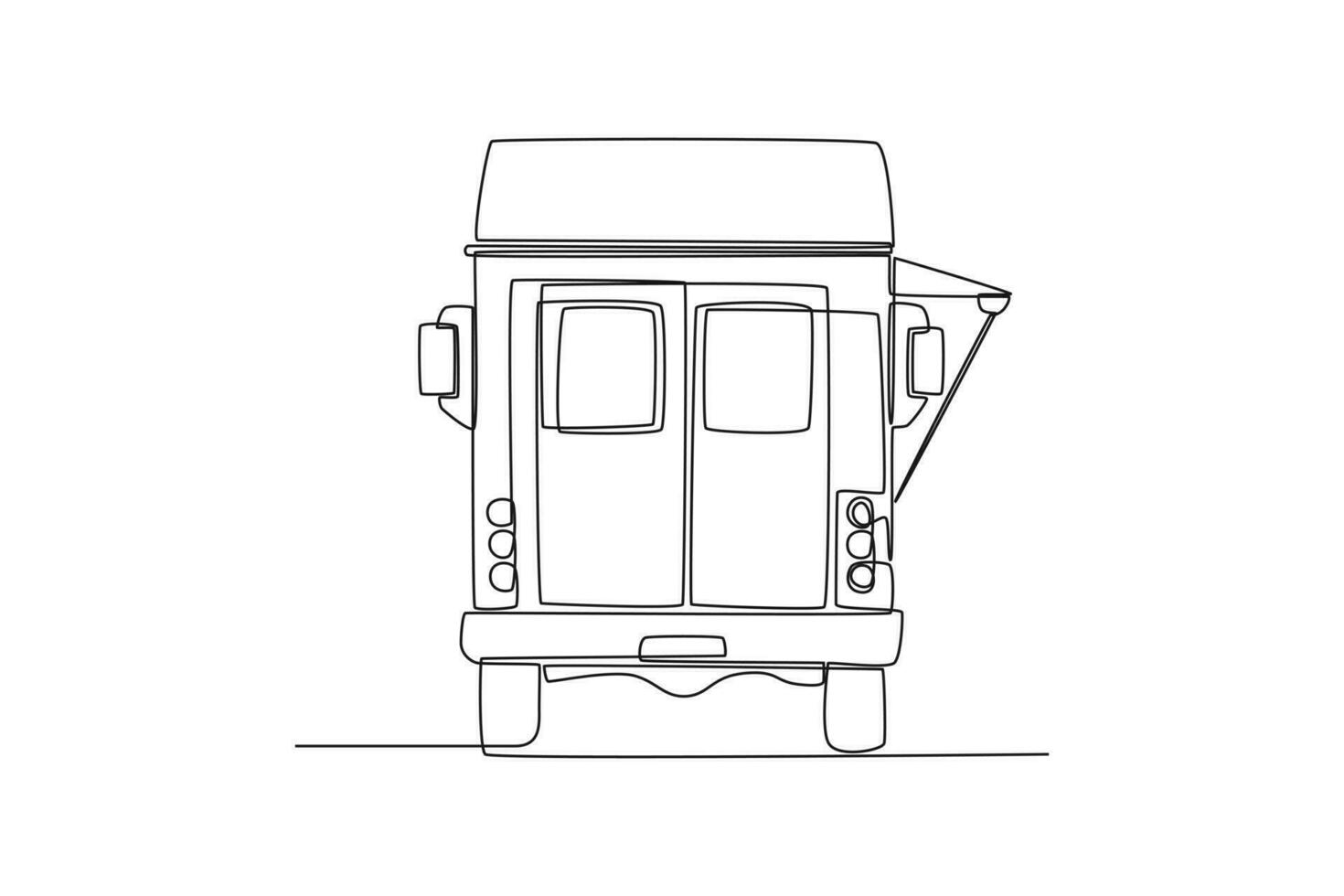 Single einer Linie Zeichnung Essen Lastwagen. Restaurant auf Räder. Lieferwagen zum Straße Essen Verkauf. Auto Konzept. kontinuierlich Linie zeichnen Design Grafik Vektor Illustration.