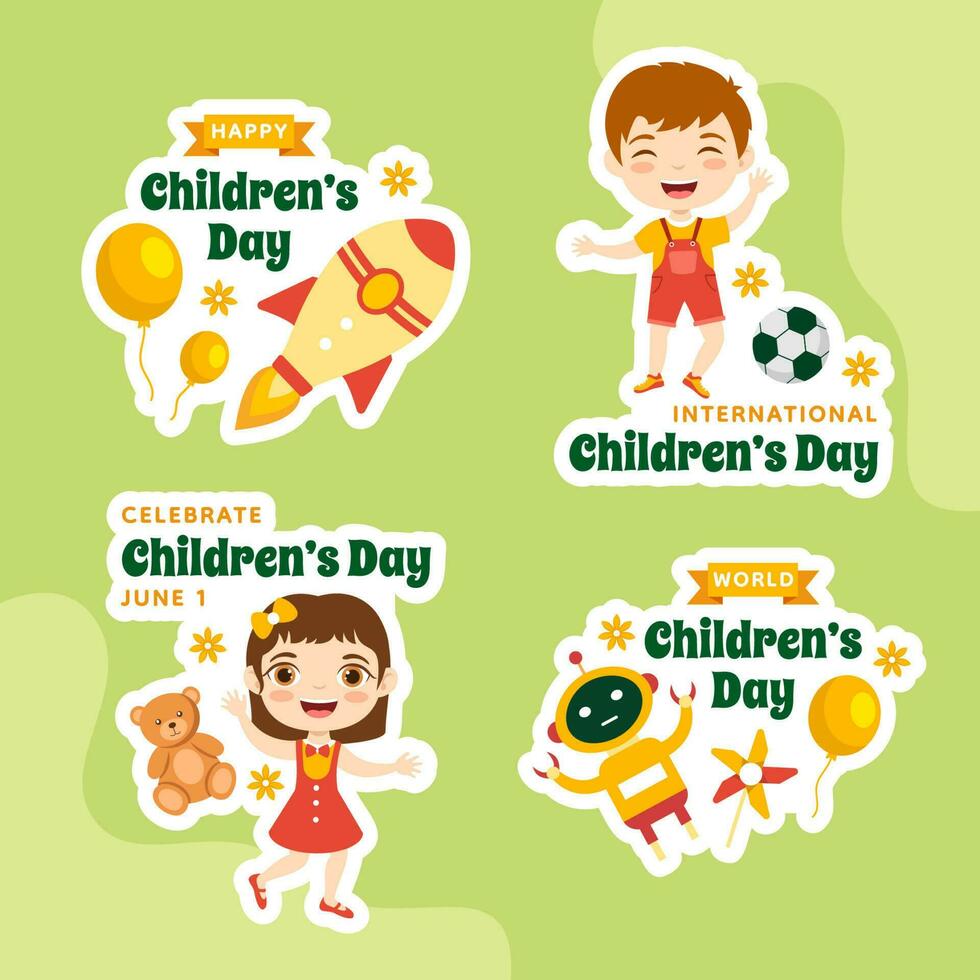 glücklich Kinder Tag Etikette eben Karikatur Hand gezeichnet Vorlagen Hintergrund Illustration vektor