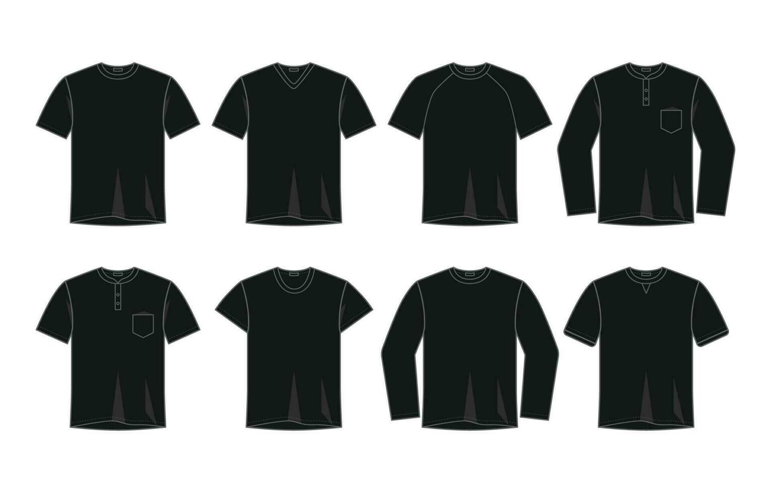 översikt svart t-shirt uppsättning attrapp vektor