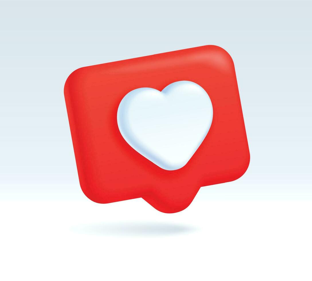 3d tycka om ikon, röd Tal bubbla med hjärta symbol. social media posta underrättelse, uppkopplad kommunikation chatt element vektor illustration