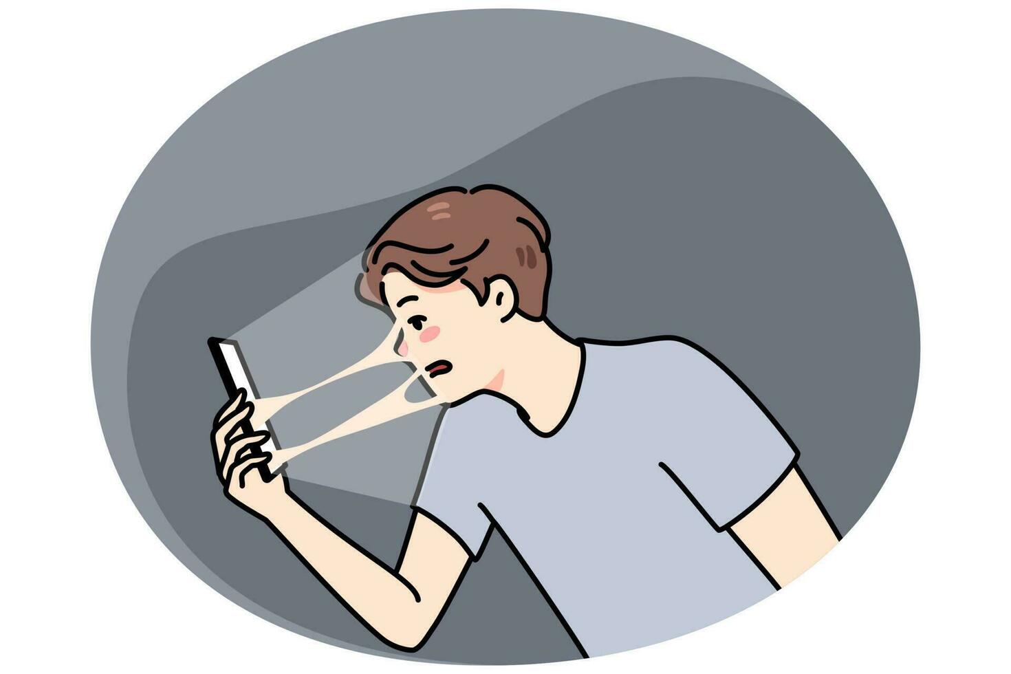Mann gebunden zu Handy süchtig zu Sozial Medien vektor