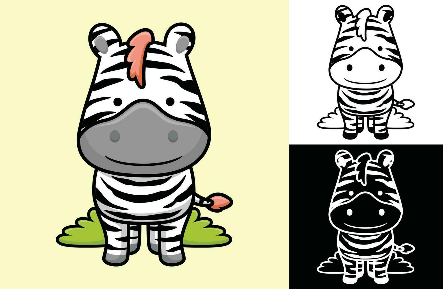 komisch lächelnd Zebra. Vektor Karikatur Illustration im eben Symbol Stil