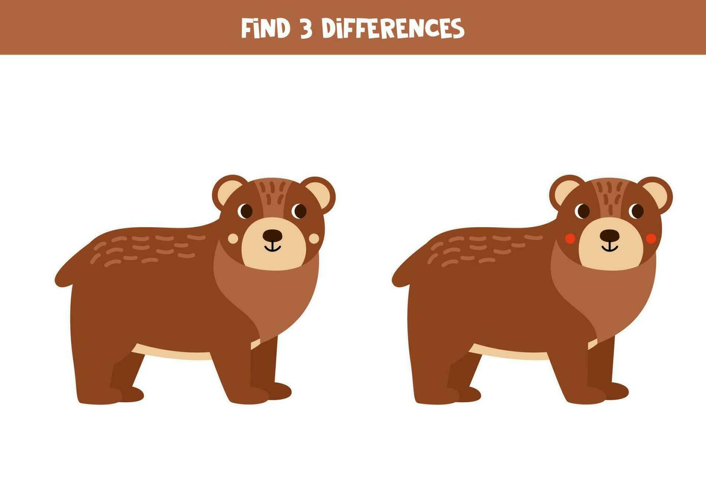 finden 3 Unterschiede zwischen zwei süß Karikatur Bären. vektor