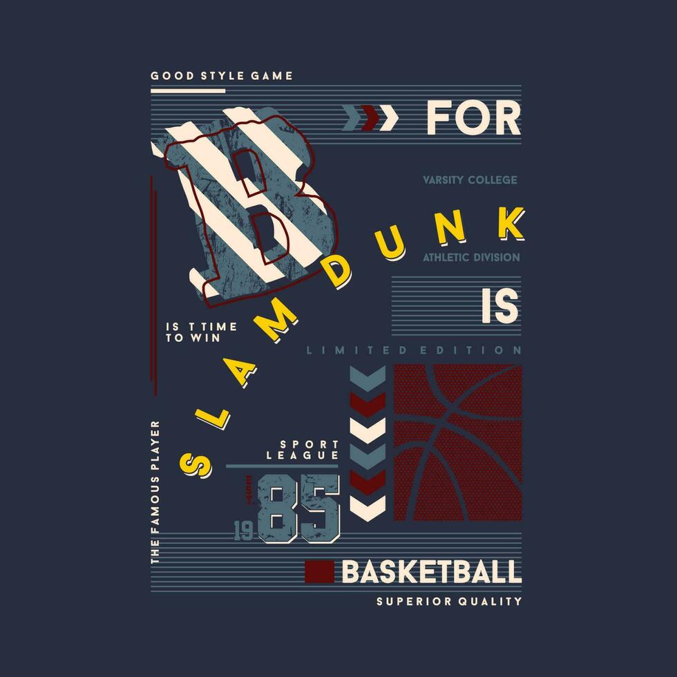 slam dunka basketboll sport typografi, vektor konst, för t skjorta design, grafik på de ämne, inspirerande, motiverande, affisch.