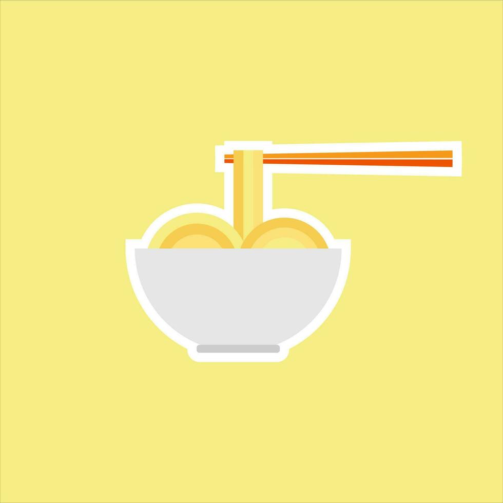 Ramen eben Design Vektor Illustration. japanisch Ramen Suppe, japanisch Küche Vektor Illustration. Schüssel von Nudeln mit ein Paar von Essstäbchen.