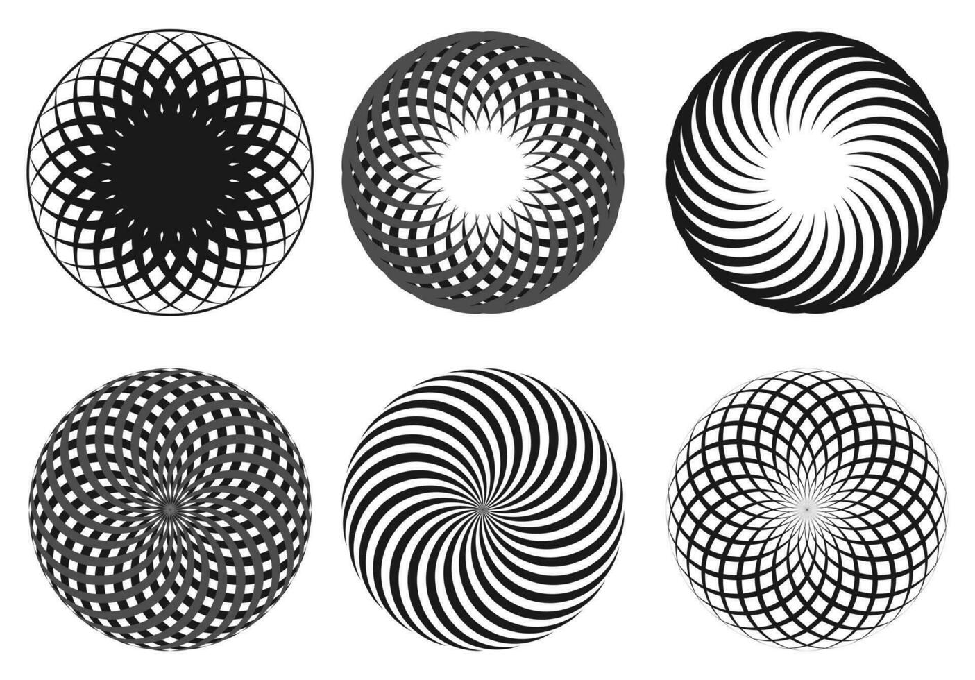 uppsättning av svart och vit spiral, virvla runt, snurra element. vektor illustration