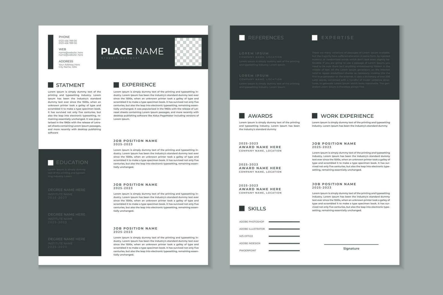 professionell modern och rena dubbel- sidor återuppta mall, CV layout design med attrapp vektor