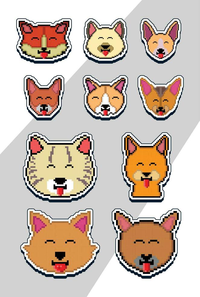 pixel konst katt ansikte emoji klistermärke. pixel klistermärke design vektor