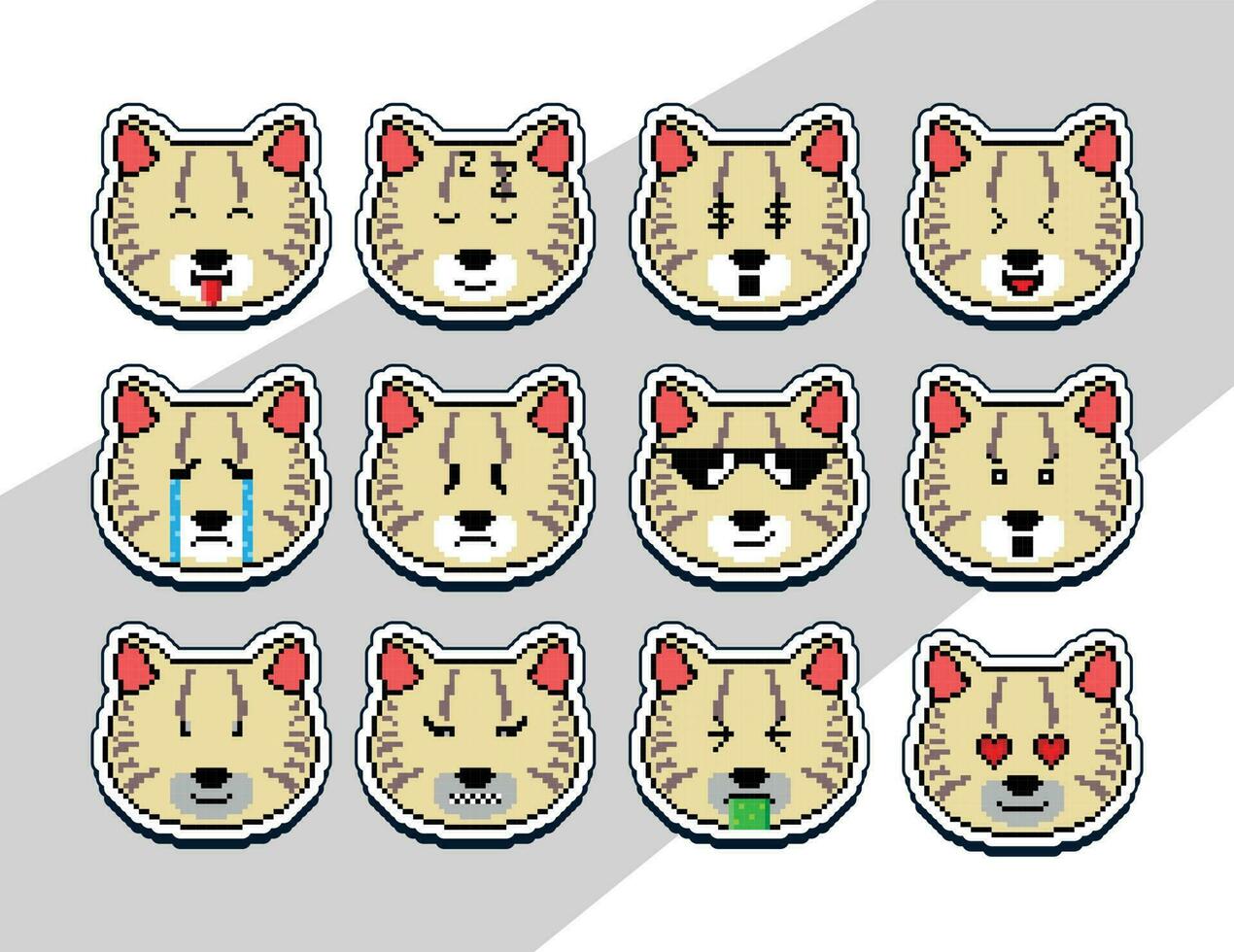 Pixel Kunst Katze Gesicht Emoji Aufkleber. Pixel Aufkleber Design vektor