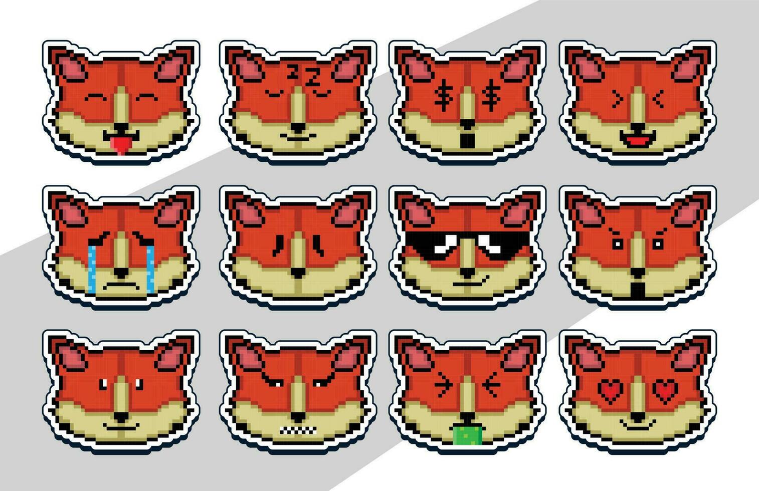 Pixel Kunst Katze Gesicht Emoji Aufkleber. Pixel Aufkleber Design vektor