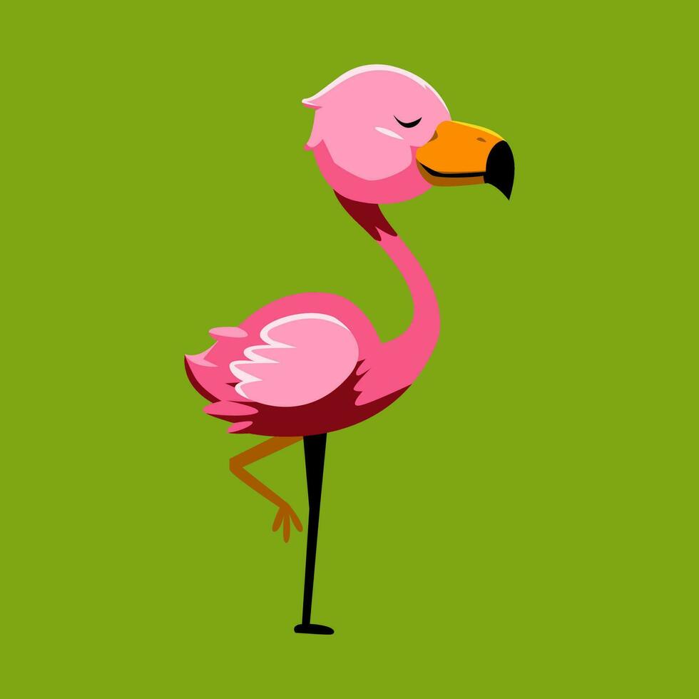 süß Karikatur Flamingo im isoliert Grün Hintergrund Vektor Illustration Symbol