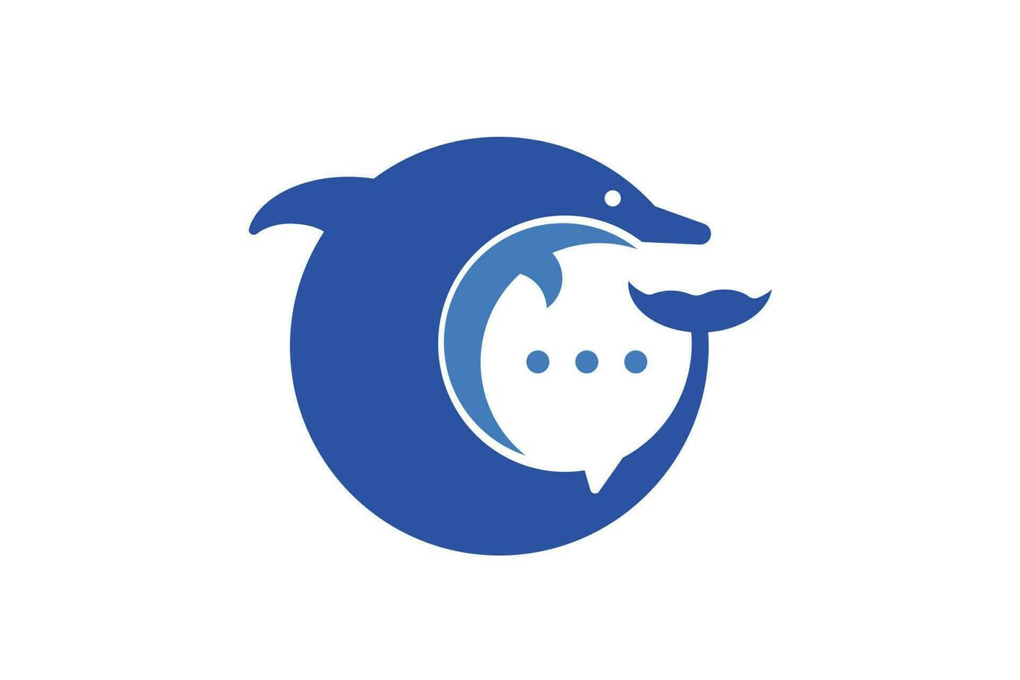 de cirkel blå delfin runt om de bubbla prata logotyp design vektor