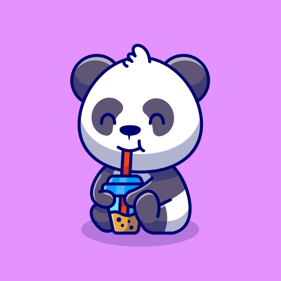 süß Panda nippen Boba Milch Tee Karikatur Vektor Symbol Illustration Tier trinken Symbol Konzept isoliert Prämie Vektor. eben Karikatur Stil