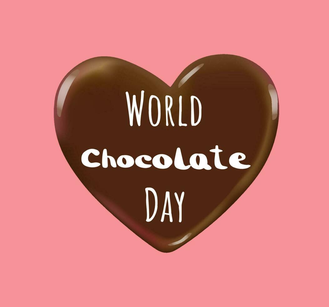 Welt Schokolade Tag Text mit Schokolade Herz auf Rosa Hintergrund vektor