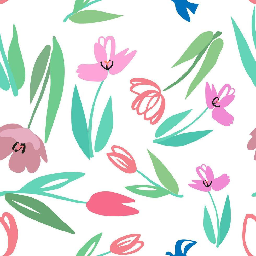 Frühling nahtlos Muster mit bunt Tulpe Blumen - - Vektor Illustration