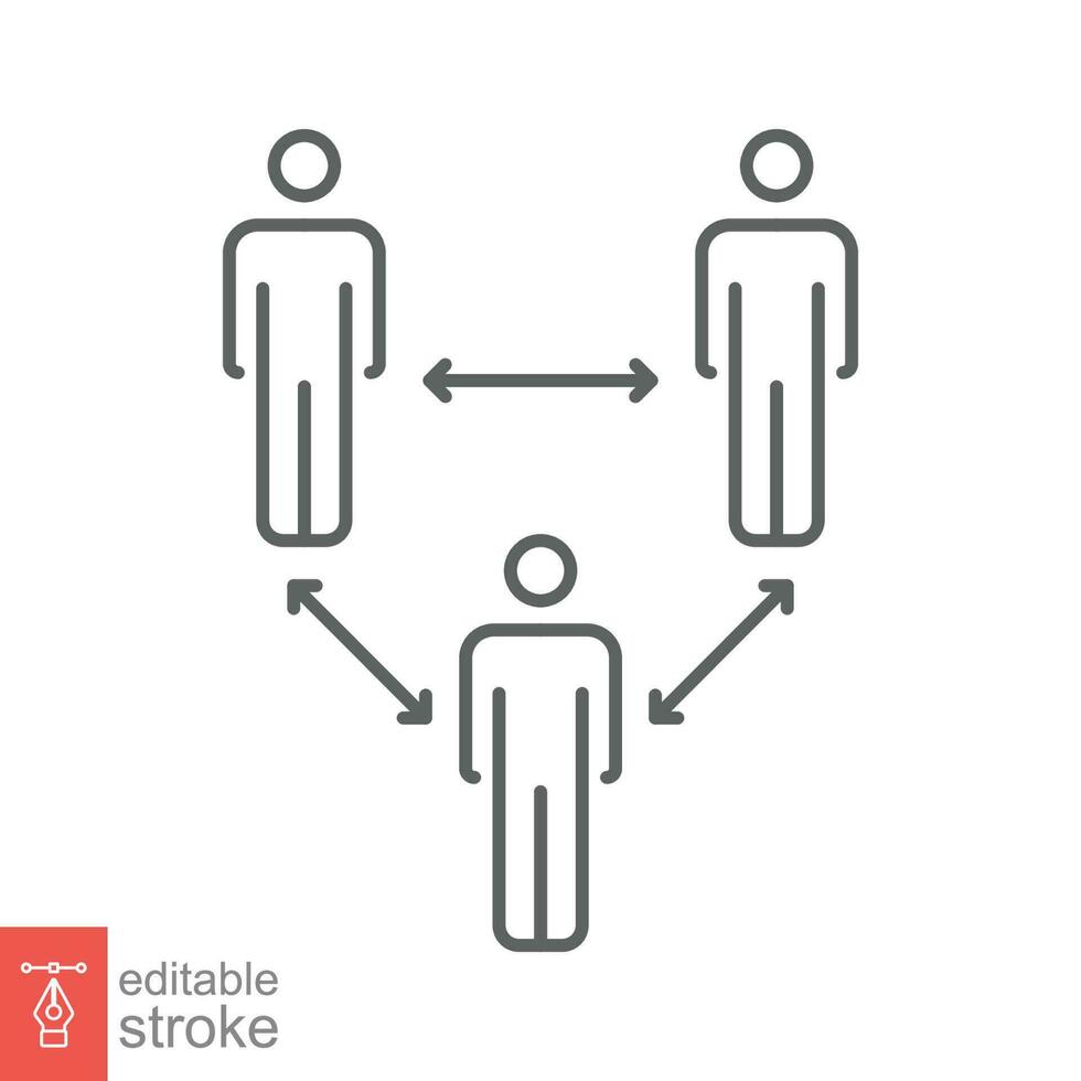 social avstånds ikon. enkel översikt stil. ha kvar de 1-2 meter distans, skyddande begrepp. tunn linje symbol. vektor symbol illustration isolerat på vit bakgrund. redigerbar stroke eps 10.