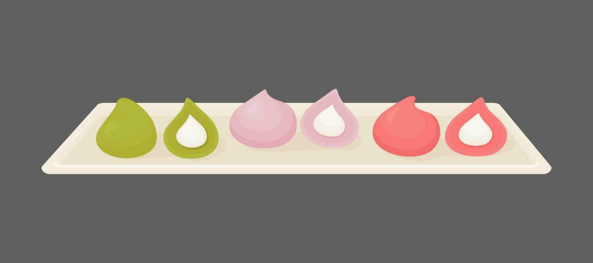 wagashi, mochi, ris kaka, traditionell japansk efterrätt vektor